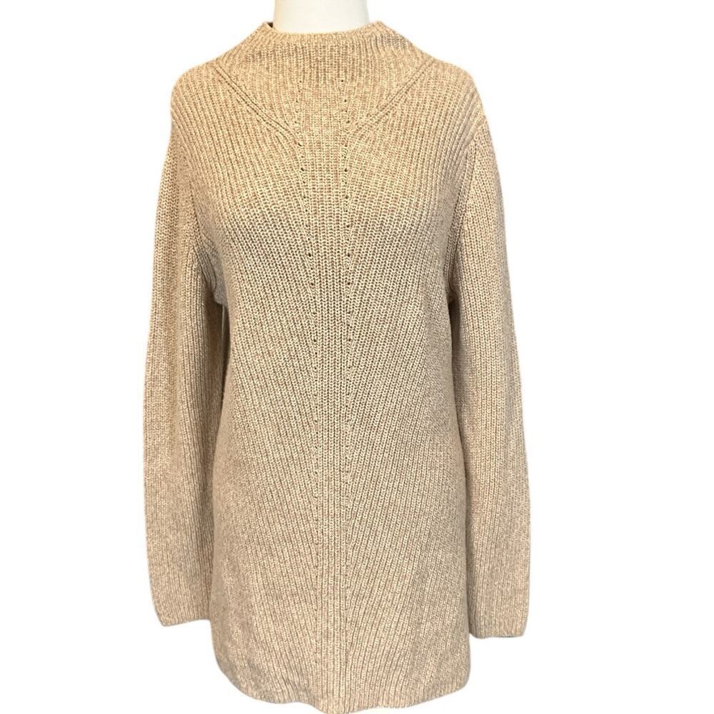 L.L.Bean Tan Sweater Dress Long Sleeve Highneck 100% Cotton Cozy Tunic Layering